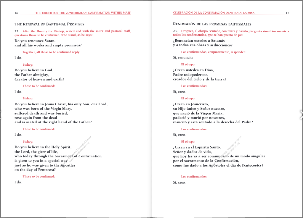 Order of Confirmation / Ritual para la Confirmación